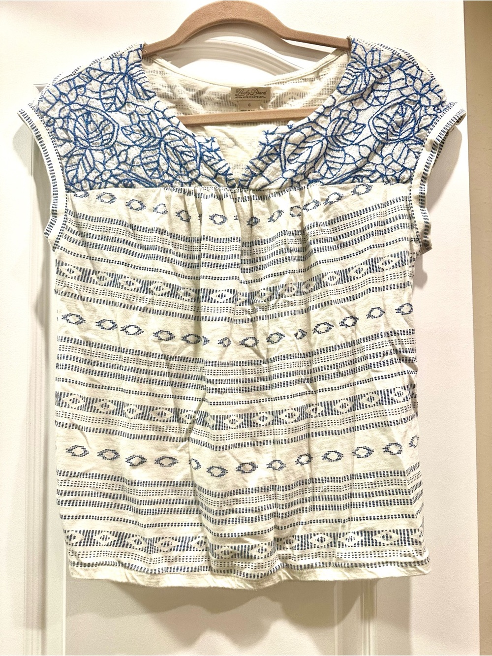 Lucky Brand Cream Camisole with Blue Embroidered Yoke
